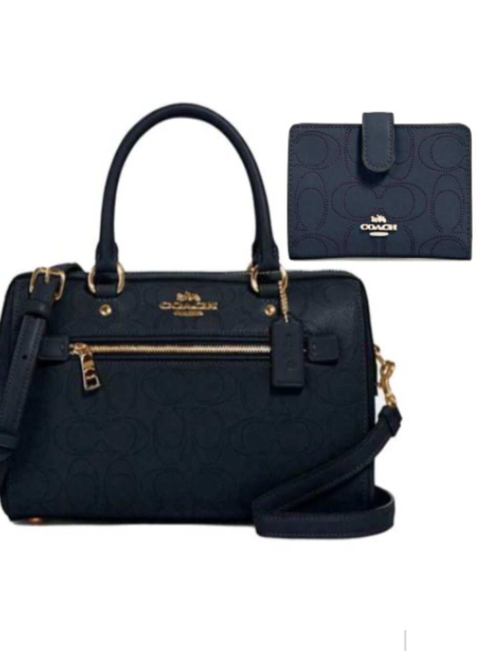 Rowan Signature Canvas Leather Satchel & Corner Zip Wallet Blue/Midnight BUNDLE - Picture 3 of 4